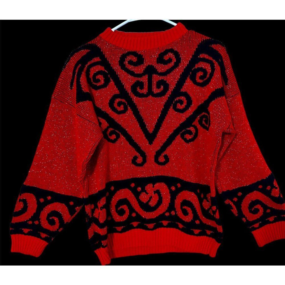 Vtg Rose USA Red Metallic Pullover Sweater Christmas Party Festive Woman’s Med ?